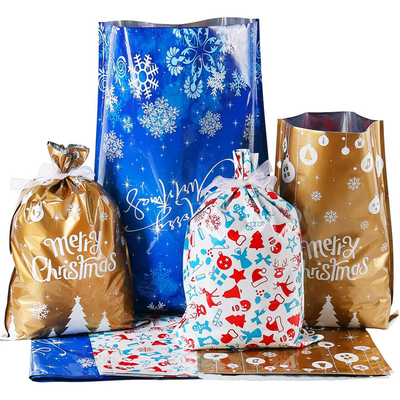 Christmas Santa Kids Plastikowa torba ze sznurkiem Cookie Cukierki Zabawki Opakowanie gadżetów